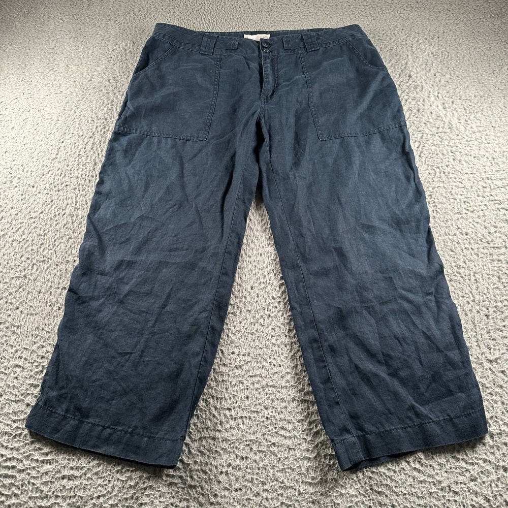 Johnny Was Calme Pants Womens‎ L Organic Linen Wide Leg Cropped Navy Beach